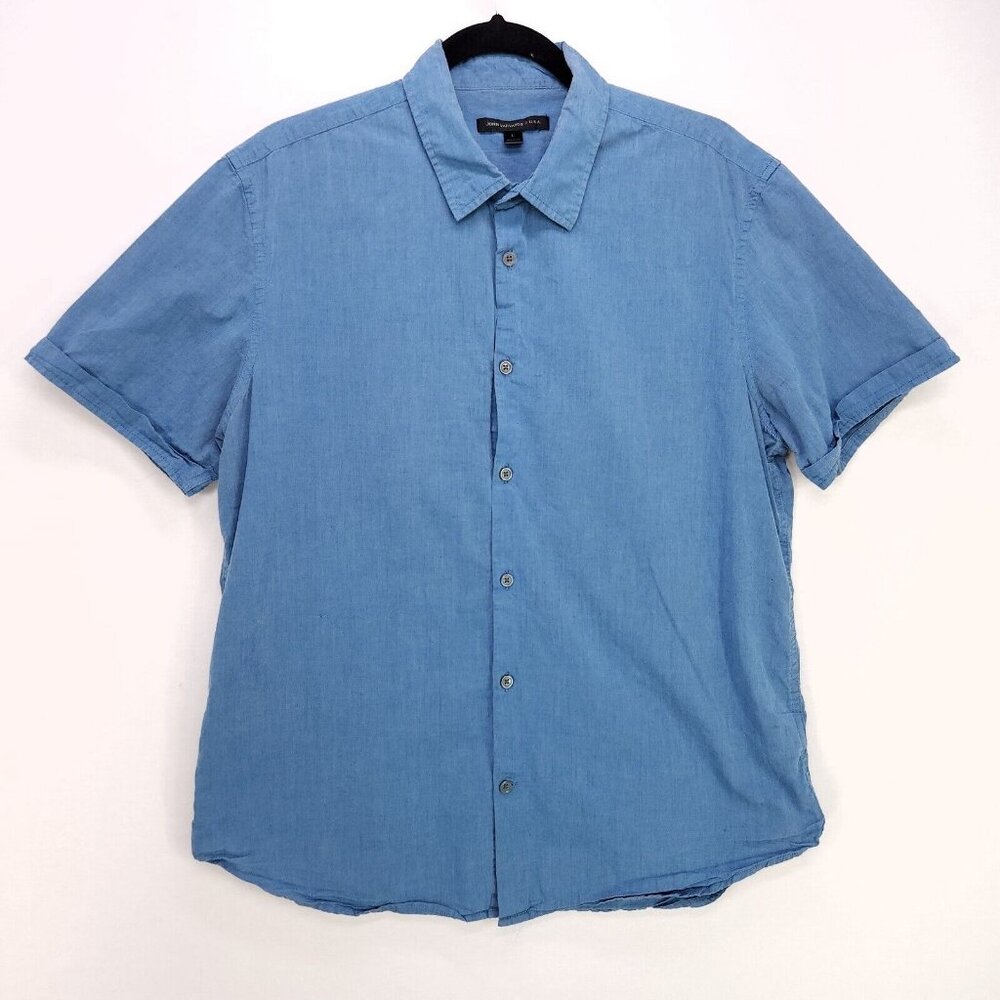 John Varvatos Star USA Button Up Shirt Men's Large Short Sleeve Chambray Blue